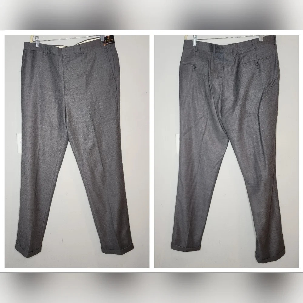 38×34 NWT Brooks Brothers Merino Wool Grey Madison Fit Cuffed Sacks Dress Pants